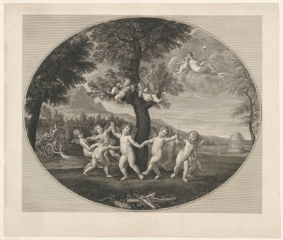 Putti dansar runt ett träd av Francesco Rosaspina