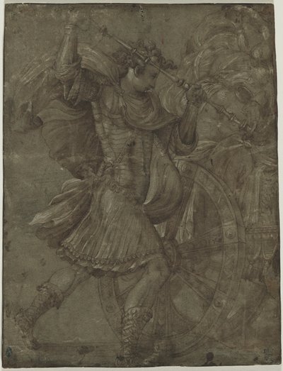 Man i rustning bredvid en vagn, ca. 1550. av Francesco de Rossi Salviati Cecchino