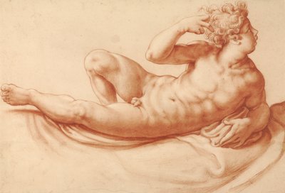 Liggande manlig nakenbild av Francesco Salviati