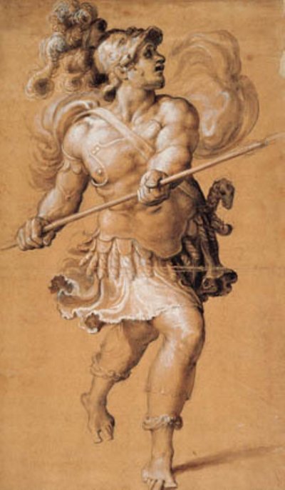 Löpande romersk soldat med en lans av Francesco Salviati