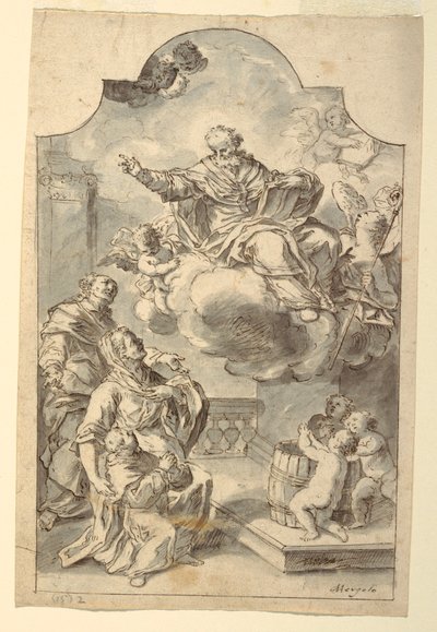 En votivbild av en pojke presenterad av sina föräldrar till St. Nicholas of Bari av Francesco Saverio Mergolo