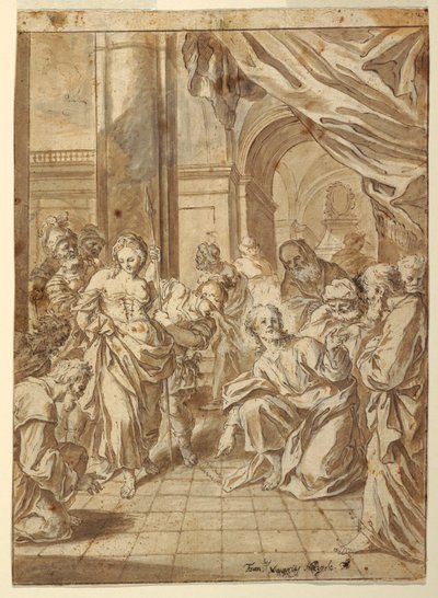 Teckning, Kristus och den äktenskapsbrytande kvinnan, 1750-60 av Francesco Saverio Mergolo