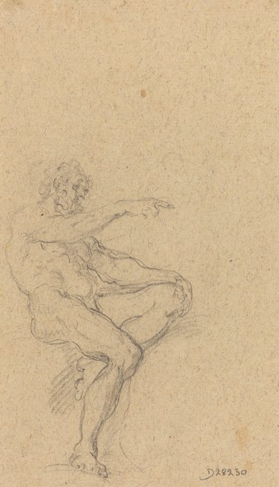 En sittande naken man som pekar åt höger av Francesco Solimena