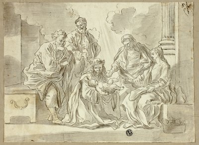 Den heliga familjen med helgon av Francesco Solimena