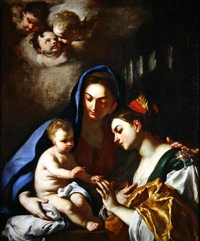 The Mystic Marriage of St. Catherine (olja på duk) av Francesco Solimena