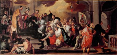 Munkens vana av den langobardiska kungen Ratchis (Ratgis) (744-749) vid klostret Mount Cassin (Mount Cassin, Monte Cassino) Målning av Francesco Solimena (1657-1747) Museo dell