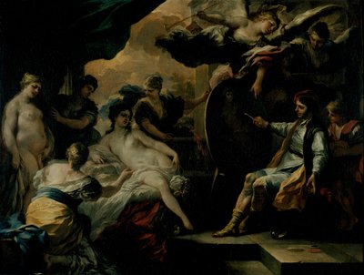 Zeuxis and the Maidens of Croton (olja på koppar) av Francesco Solimena