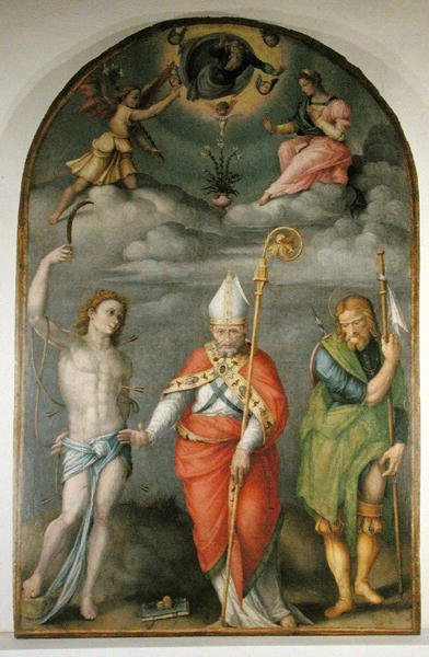 Annunciation with Saints (olja på duk) av Francesco Ubertini Verdi Bachiacca