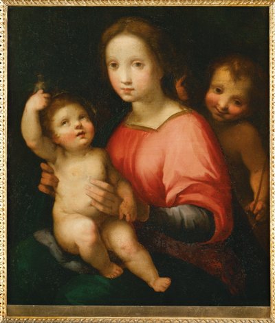 Sankta Maria med barn och den unge Johannes Döparen ... (målning på trä) av Francesco Vanni