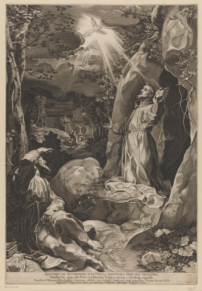 Francis tar emot stigmata av Francesco Villamena