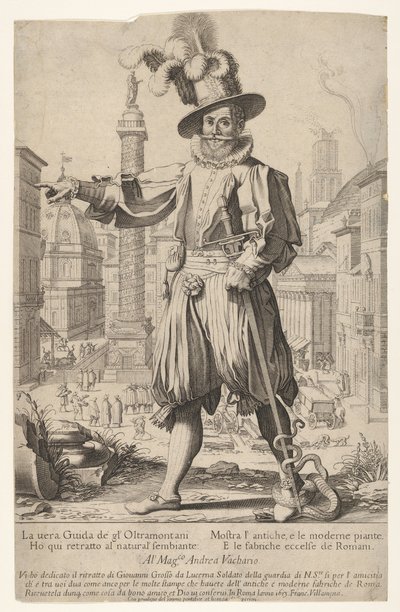Giovanni Alto Johann Alten, Ioannes Altus står på Quirinal Hill i Rom, med honom..., av Francesco Villamena