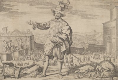 Porträtt av Ioannes Altus Johann Alten, från det schweiziska gardet, stående vid Quirinalen och..., 1623. av Francesco Villamena
