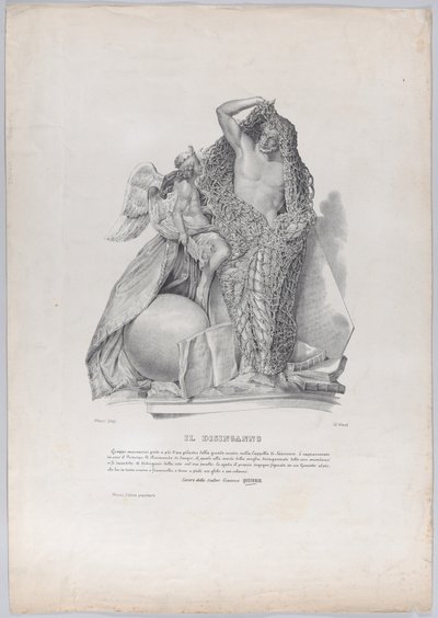 Prins Raimondo di Sangro lösgör sig från nätet av världsliga bekymmer med ..., ca. 1840-50. av Francesco Wenzel