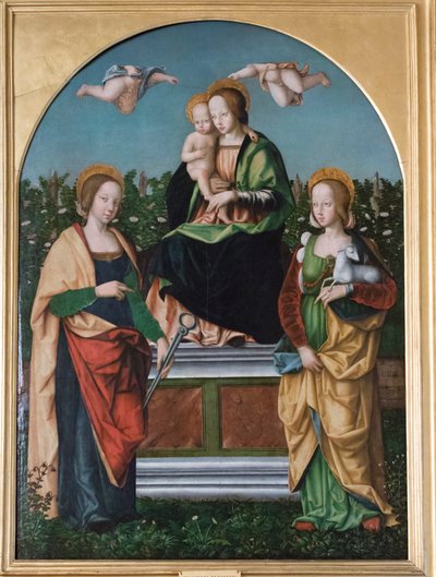 Madonna och barn, St. Agatha och St. Agnes av Francesco Zaganelli di Bosio