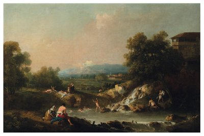 Ett flodlandskap med badande människor av Francesco Zuccarelli