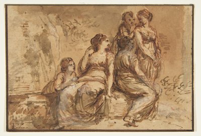 Fünf junge Frauen in einer Landschaft av Francesco Zuccarelli