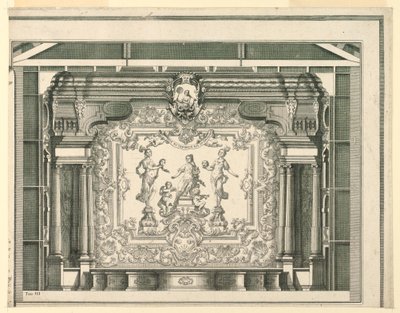 Tvärsektion, proscenium och ridå, Teatro Filarmonico, Verona av Francesco Zucchi
