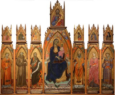 Madonna och barn. Kristus och heliga av Francesco dAntonio da Ancona