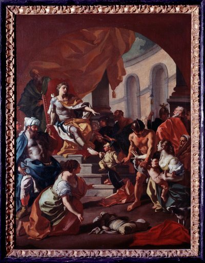 Judgment of Salomon (Judgment of Salomon) Målning av Francesco de Mura (1696-1782) Museet för klostret i Montecassino Italien av Francesco de Mura