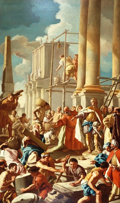 Robert av Anjou bygger kyrkan Santa Chiara, Neapel (olja på duk) av Francesco de Mura