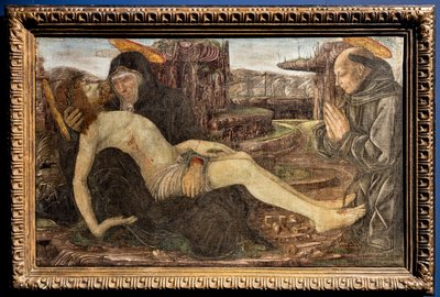 Klagoång med klienten visad som St. Franciskus, av Francesco del Cossa av Francesco del Cossa