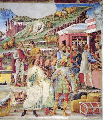 Merkurius triumf: juni, från Månadernas rum, ca 1467-70 (fresk) (detalj) av Francesco del Cossa