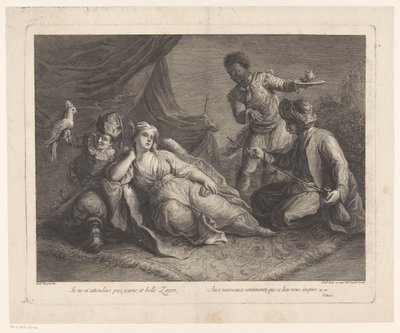 Kvinna liggande på en matta Scener från Voltaires pjäs Zaire (serietitel) av Francesco del Pedro