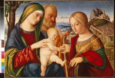 The Mystical Marriage of Saint Catherine - Målning av Francesco di Bernardo de Vecchi Santacroce (1505-1545), olja på duk, 47,5x67 cm - The Mystical Marriage of Saint Catherine, Olja på duk av Francesco di Bernardo de Vecchi Santacroce - State A Push av Francesco di Bernardo de Vecchi Santacroce
