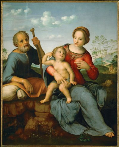 Heliga familjen (poppelträ) av Francesco di Cristofano Franciabigio