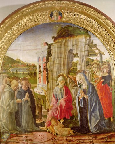 Tillbedjan av barnet av Sankt Ambrosius och Sankt Bernard (olja på panel) av Francesco di Giorgio Martini