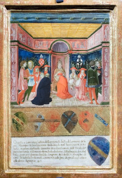 Pius II utnämner sin brorson Francesco Tedeschini Piccolomini till kardinal, ca 1485-90 (tempera och guld på pannå) av Francesco di Giorgio Martini