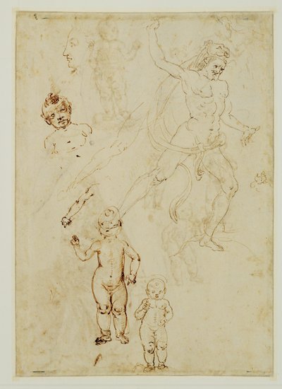 Herkules;tre barn;manligt huvud vänt åt vänster ... av Francesco di Simone (attr. to)