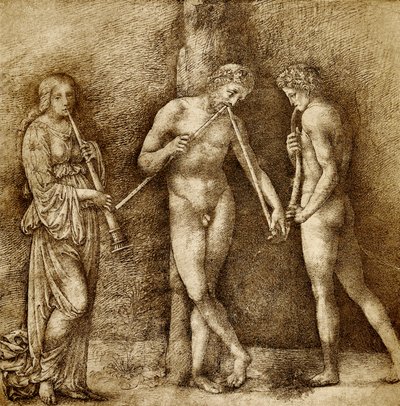 Tre musikskapande figurer av Francesco school of Francia