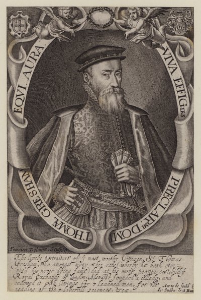 Sir Thomas Gresham, engelsk köpman och finansman, grundare av Royal Exchange (gravyr) av Francis (after) Delaram