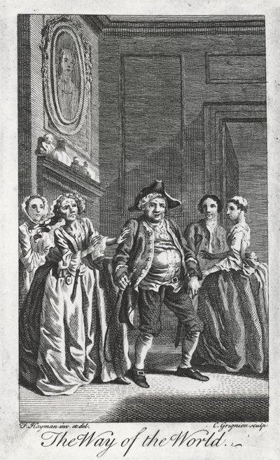 Scen från The Way of the World, av William Congreve (1670-1729), gravyr av Charles Grignon från en teckning av Francis Hayman i Lincoln