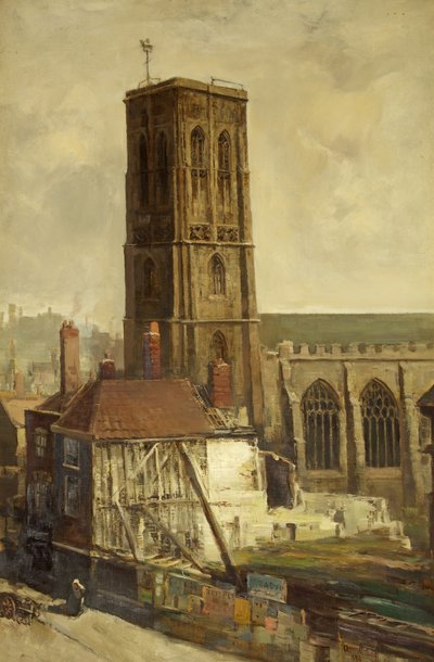 Utsikt över Temple Church (olja på duk) av Francis Abel William Taylor Armstrong
