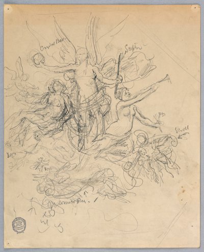Skiss av bevingad figur, möjligen Fortuna av Francis Augustus Lathrop