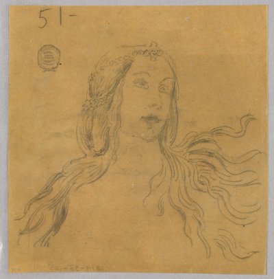Skiss av kvinnans huvud av Francis Augustus Lathrop
