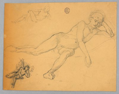 Skiss av en manlig naken av Francis Augustus Lathrop