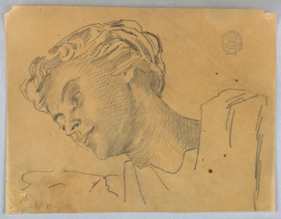Skiss av en kvinnas huvud av Francis Augustus Lathrop