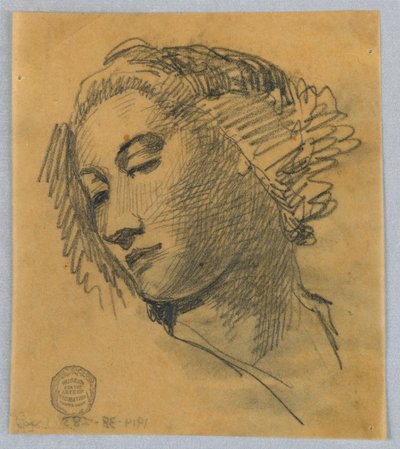 Skiss av en kvinnas huvud av Francis Augustus Lathrop