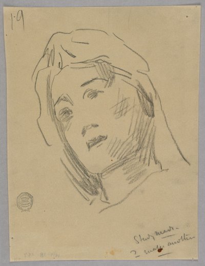 Skiss av en kvinnas huvud av Francis Augustus Lathrop