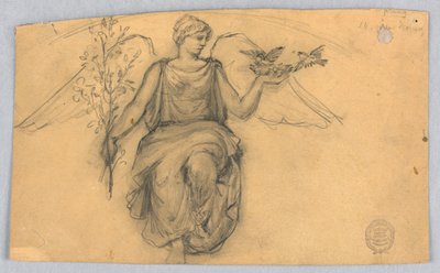 Fjäder, skiss av bevingad figur av Francis Augustus Lathrop