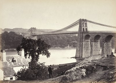 Bangor, hängbro, från Anglesey (254) av Francis Bedford