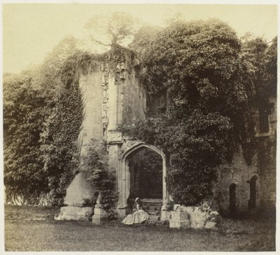 Ruïne van Raglan Castle i Monmouthshire Raglan slott. Grand Staircase (titel på objekt) av Francis Bedford