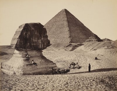 Sfinxen, den stora pyramiden och två mindre pyramider, Ghizeh, Egypten av Francis Bedford