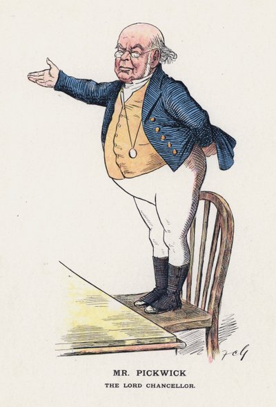 Mr Pickwick, Lord Chancellor (färg litho) av Francis Carruthers Gould