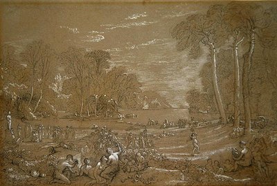 Studie för guldåldern (penna och krita på papper) av Francis Danby