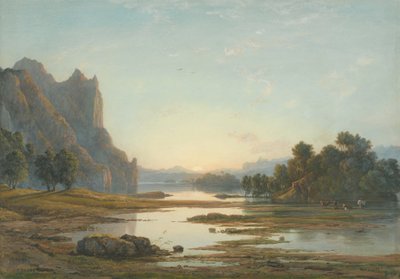 Solnedgång över ett flodlandskap av Francis Danby