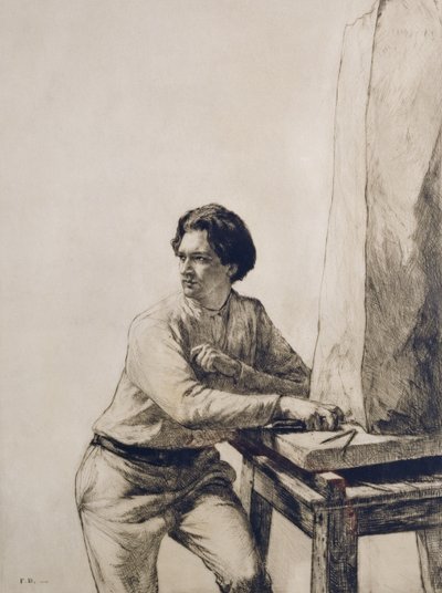 Porträtt av Jacob Epstein (1880-1959) 1909 (torrnålsetsning i mörkbrunt bläck) av Francis Dodd